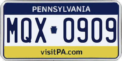 PA license plate MQX0909