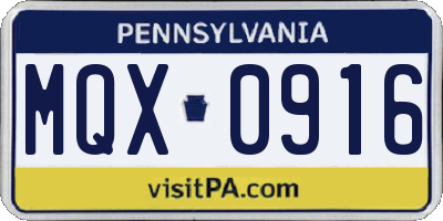 PA license plate MQX0916