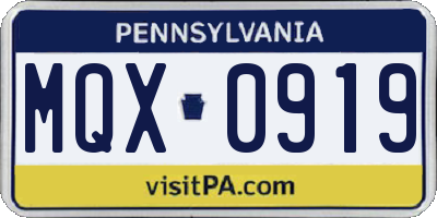 PA license plate MQX0919