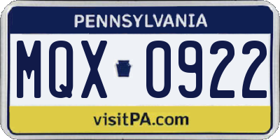 PA license plate MQX0922