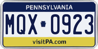PA license plate MQX0923