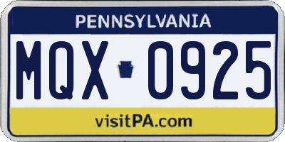 PA license plate MQX0925