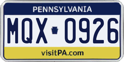 PA license plate MQX0926