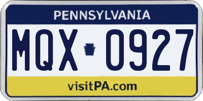 PA license plate MQX0927