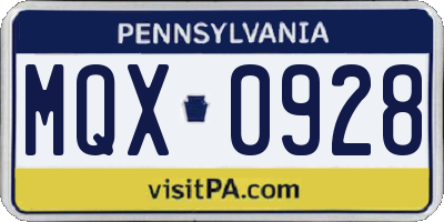 PA license plate MQX0928