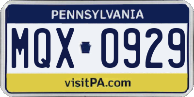 PA license plate MQX0929