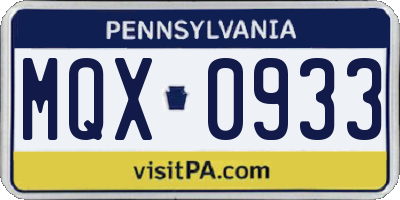 PA license plate MQX0933
