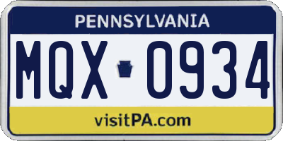 PA license plate MQX0934
