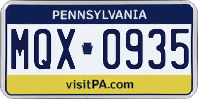 PA license plate MQX0935