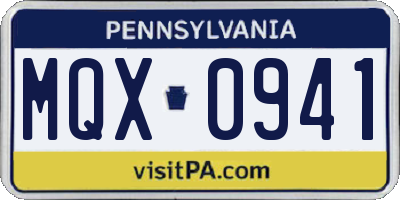 PA license plate MQX0941