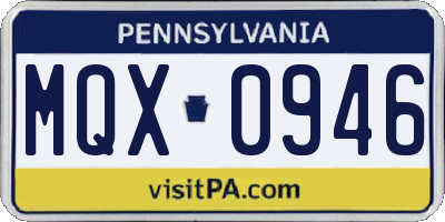 PA license plate MQX0946