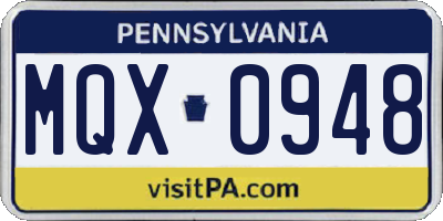 PA license plate MQX0948