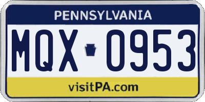 PA license plate MQX0953