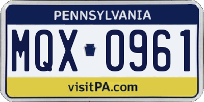 PA license plate MQX0961