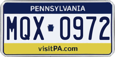 PA license plate MQX0972