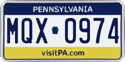 PA license plate MQX0974