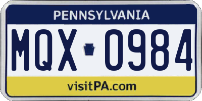 PA license plate MQX0984