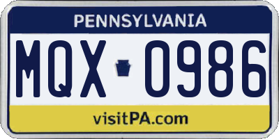 PA license plate MQX0986