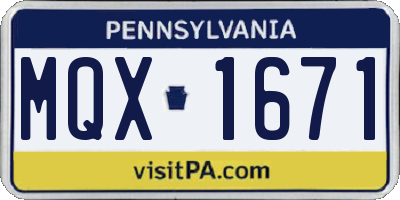 PA license plate MQX1671