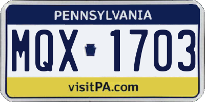 PA license plate MQX1703