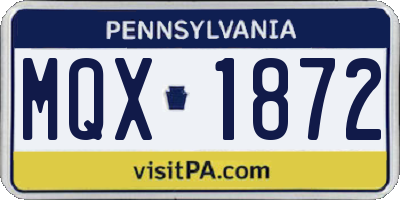 PA license plate MQX1872