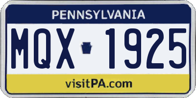 PA license plate MQX1925