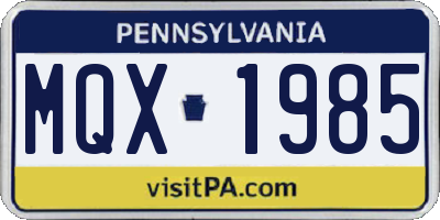 PA license plate MQX1985