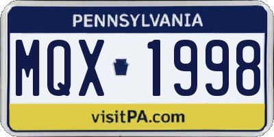 PA license plate MQX1998