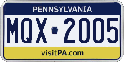 PA license plate MQX2005