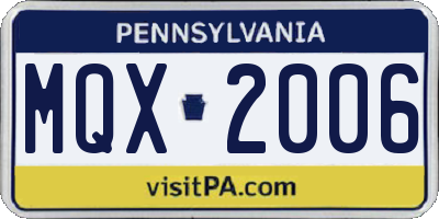 PA license plate MQX2006