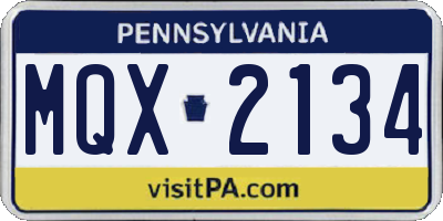 PA license plate MQX2134