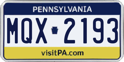 PA license plate MQX2193
