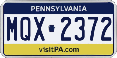 PA license plate MQX2372
