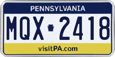 PA license plate MQX2418