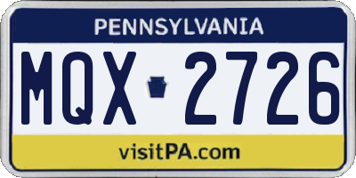 PA license plate MQX2726