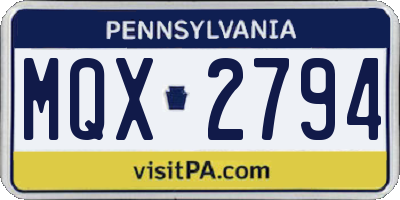 PA license plate MQX2794