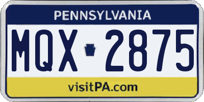 PA license plate MQX2875