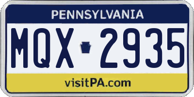 PA license plate MQX2935