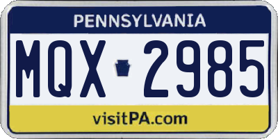 PA license plate MQX2985