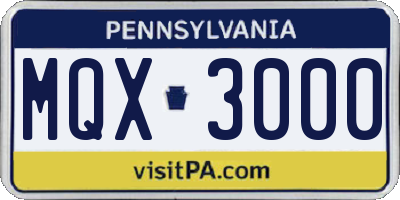 PA license plate MQX3000