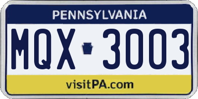 PA license plate MQX3003