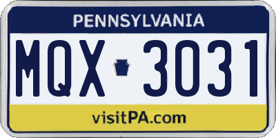 PA license plate MQX3031