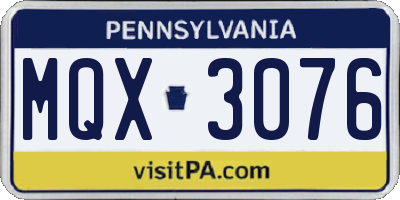 PA license plate MQX3076