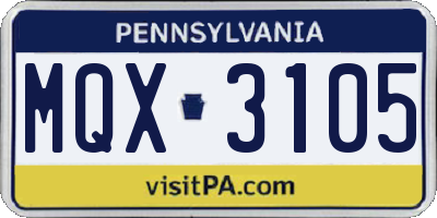 PA license plate MQX3105