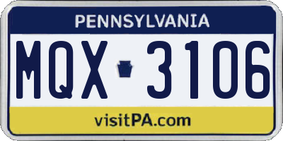 PA license plate MQX3106