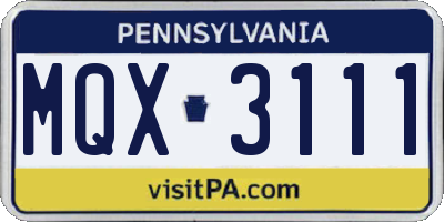 PA license plate MQX3111