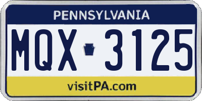 PA license plate MQX3125