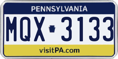 PA license plate MQX3133