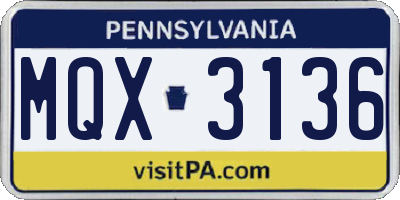 PA license plate MQX3136