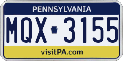 PA license plate MQX3155